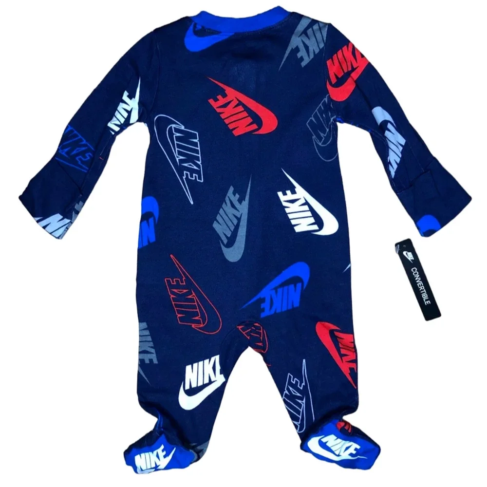 Nike Footed Pajamas Convertible Hand Mits Baby Zip Sleepwear Size 3 Months New